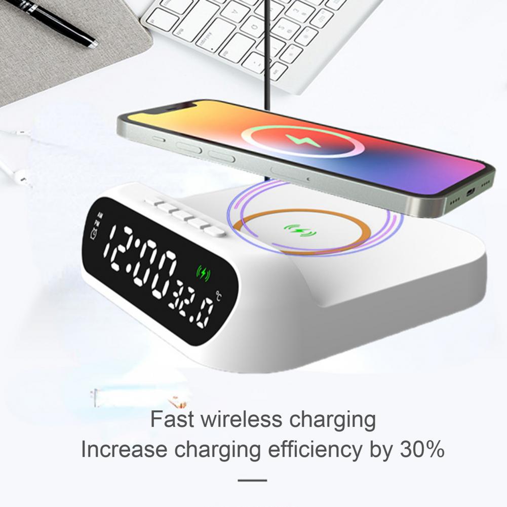 Wireless Charging Station Versatile 3-in-1 Wireless Charger Fast 15w Charging Digital Alarm Clock Temperature for Devices