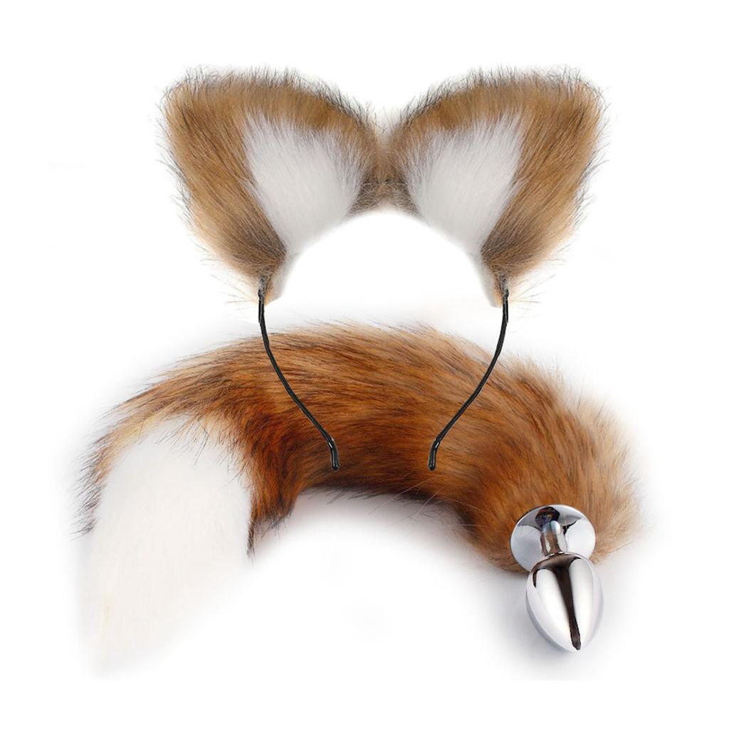 2Pcs Butt Plugs Fox Tail with Plush Ears Sex Toys For Women SM Cosplay Long Tail Smooth Anal Plug Erotic Sexual Toys for Couples