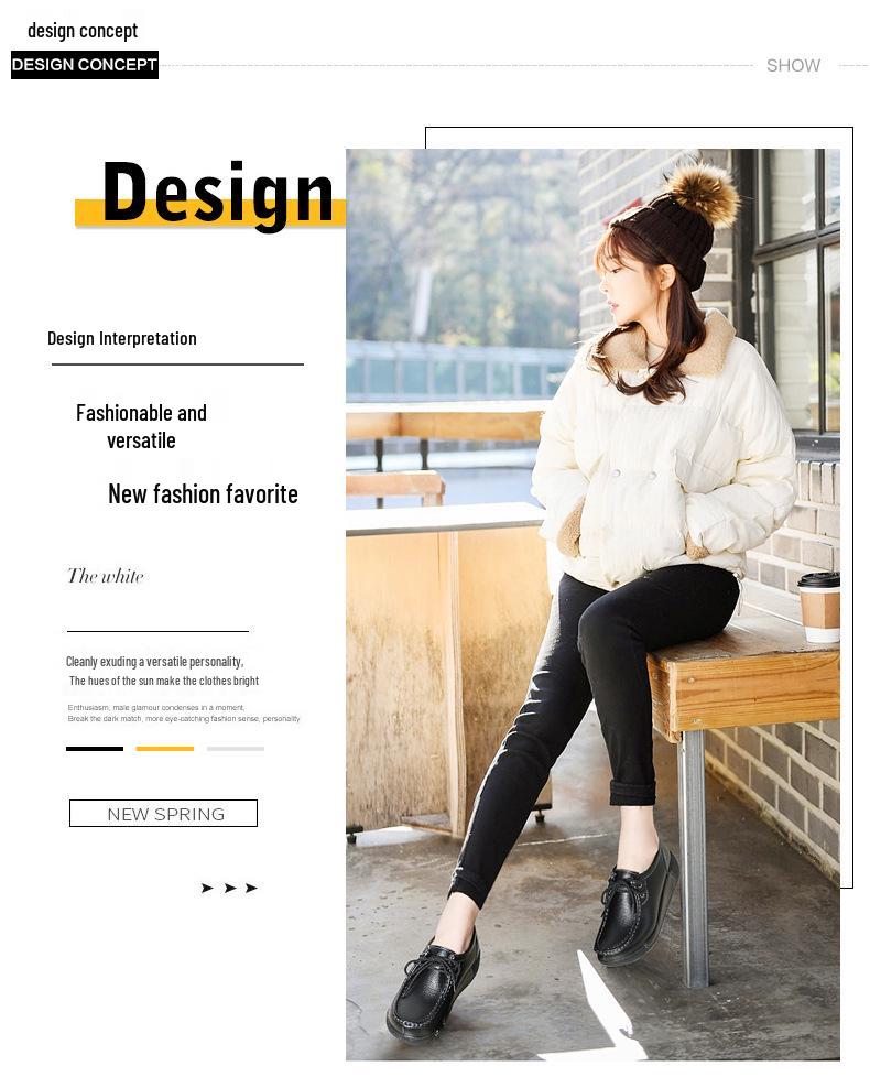 Dámské mokasíny na platformě z pravé kůže v korejském stylu - Sametové, bavlněné, silná podrážka, zvyšující výšku, ležérní, všestranné, teplé boty