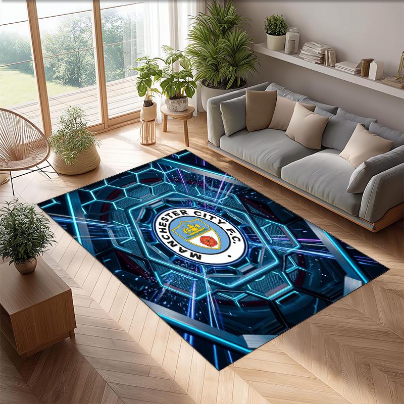 Manchester City Printed Flannel Area Rug Non Slip Soft Polyester Floor Carpet Indoor Decor Mat for Bedroom Living Room Sofa