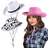 3 Stück Damen Herren Cowboyhut Unisex Großer Western-Cowboyhut mit flacher Krempe für den täglichen Gebrauch, Partys, Kostüme