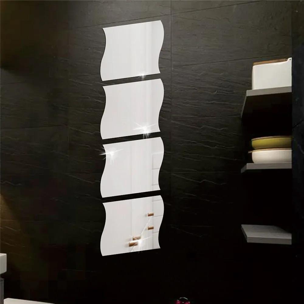 3D Wave Mirror Wall Panels - Modern Art Self-Adhesive Decals for Living Room/Bedroom Wall Decor (Geometric Stickers)