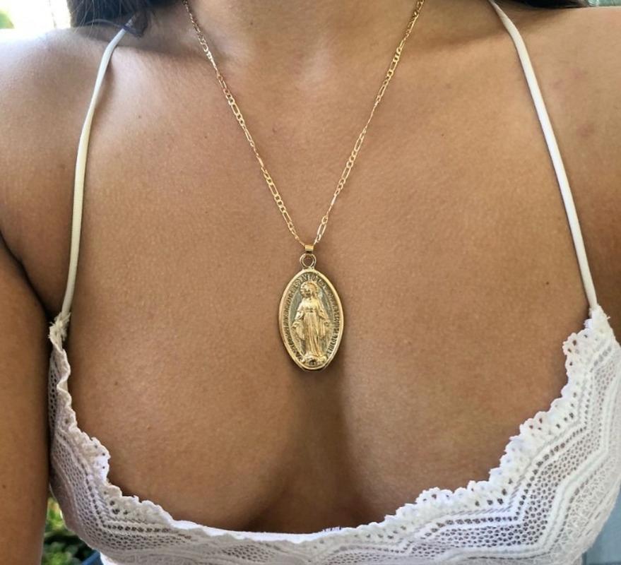 Mother Maria Virgin Mary Pendant Necklace for Women Gold Color Lady Jewelry Cross Trendy Chain Jesus Mom Necklaces