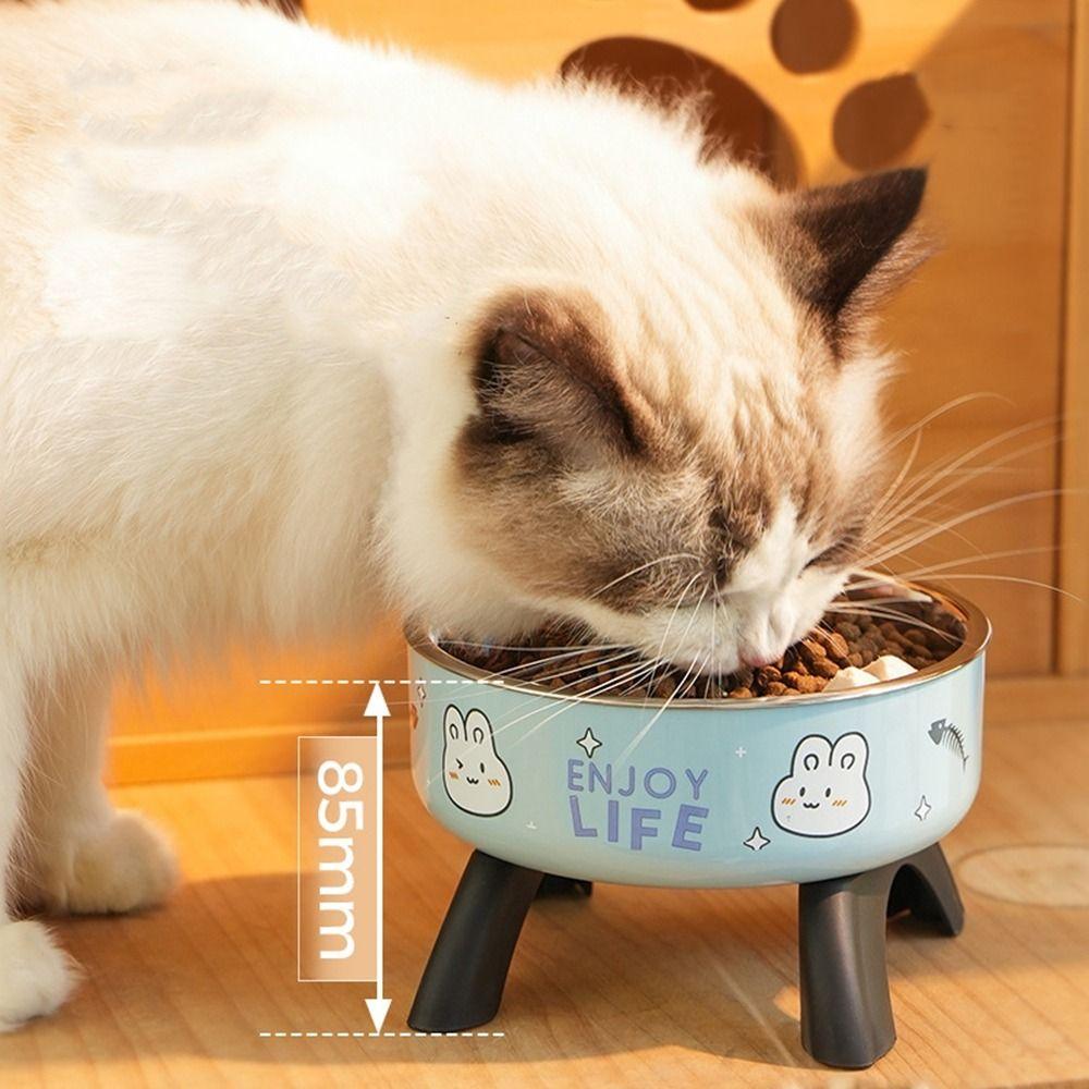 Neck Protection Cat High Footed Bowl Stainless Steel Cat Food Water Bowl  for Cats Dogs