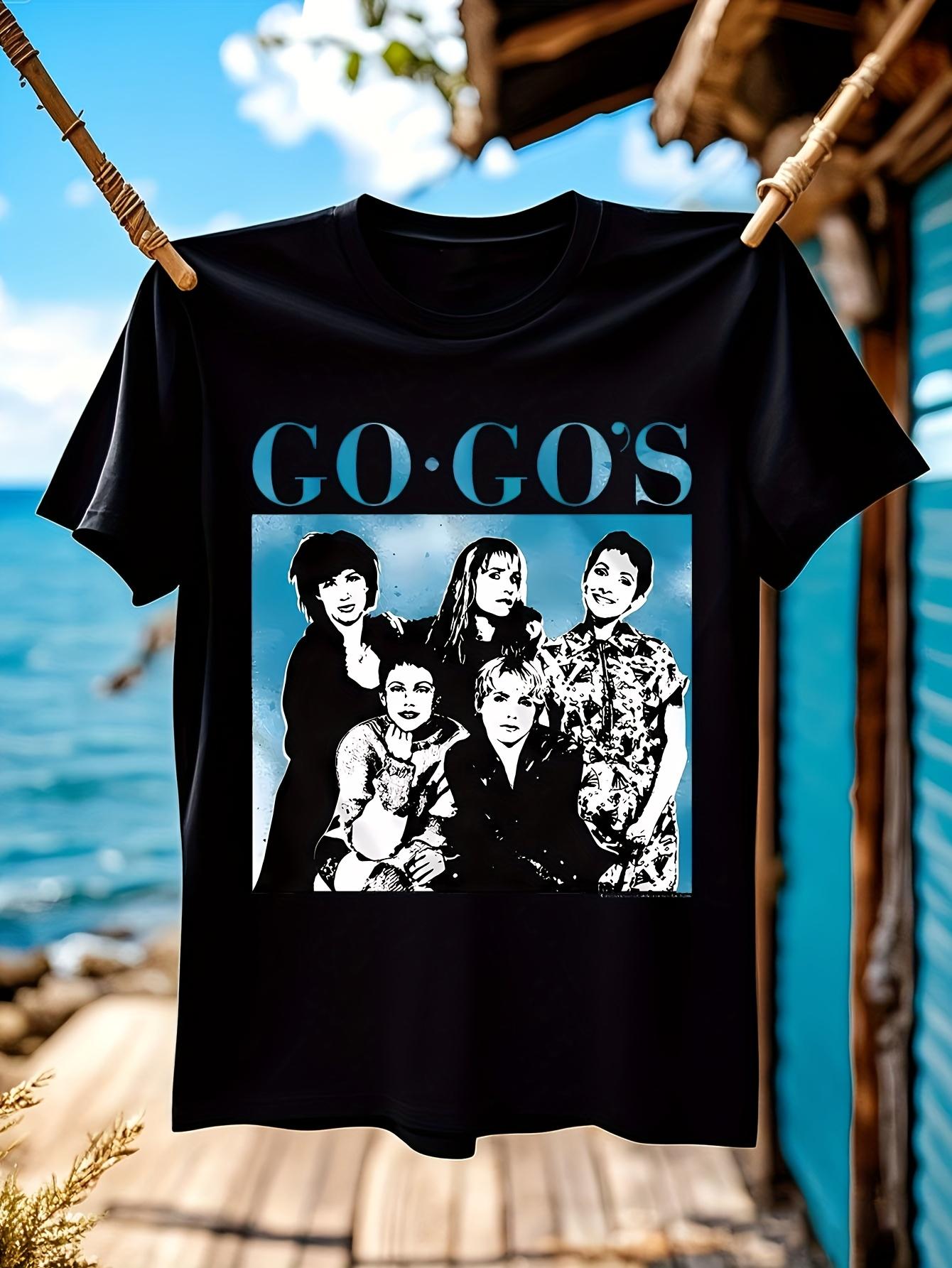 GOGOS Band Vintage Music Print T-shirt - Black Casual Crew Neck Tee with Retro Band Members Design XL