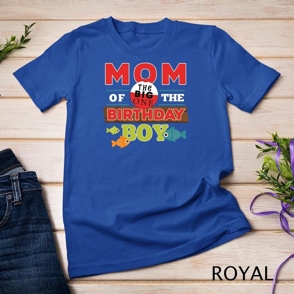 Big One Fishing Theme Mom of the Birthday Boy Unisex T-shirt 12 S