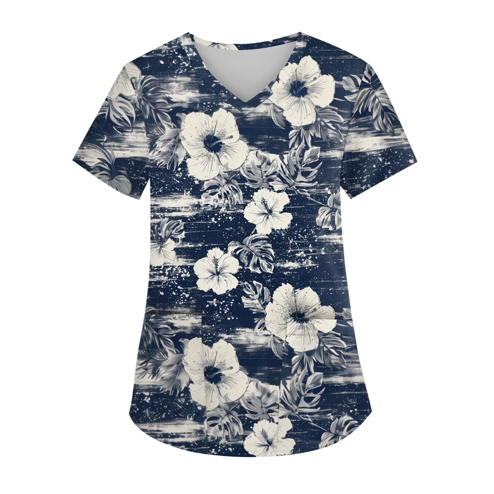 

Жіноча мода Комбінезон з V-подібним вирізом та короткими рукавами з кишенями Принтовані топи Одяг XL Темно-синій