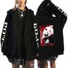 Anime Zero Two Darling In Franxx Hooded Zip-Up Sweatshirt Mens Oversized Fleece Lined Casual Pullover