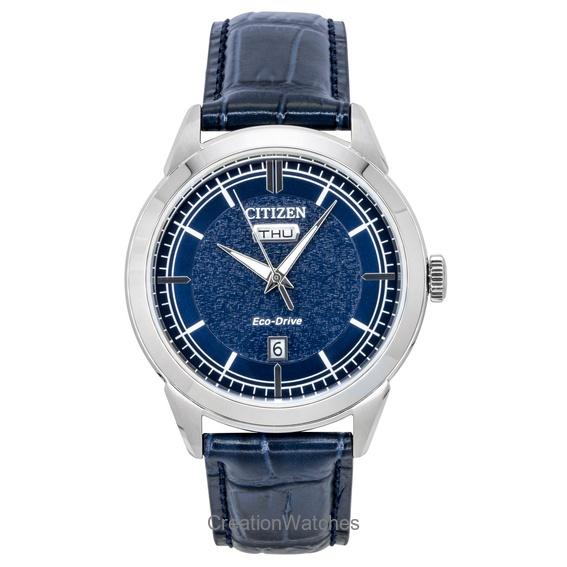 Citizen Eco-Drive Leather Strap Blue Dial AW0151-00L 100M Men's Watch