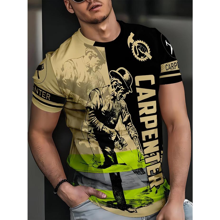 Men Tees Summer Tool Engineering Printed T-shirt Men's Casual Street Style Elastic Round Neck 3d T-shirts