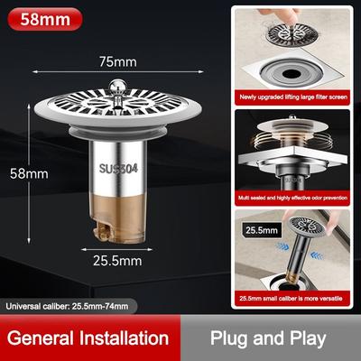 Stainless Steel Odor Proof Drain Core Hair Catcher Insect Proof Kitchen Sewer Sealing Ring Bathroom Drain Plug
