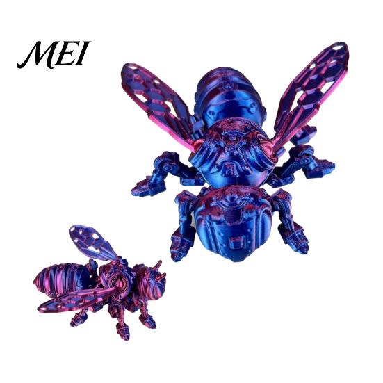 Collectible Bee Figure 3D Printed Mechanical Figurine, Hornet Ornament with Movable Joints, Articulated Wasp Desktop Model Fidget Toy, Insect