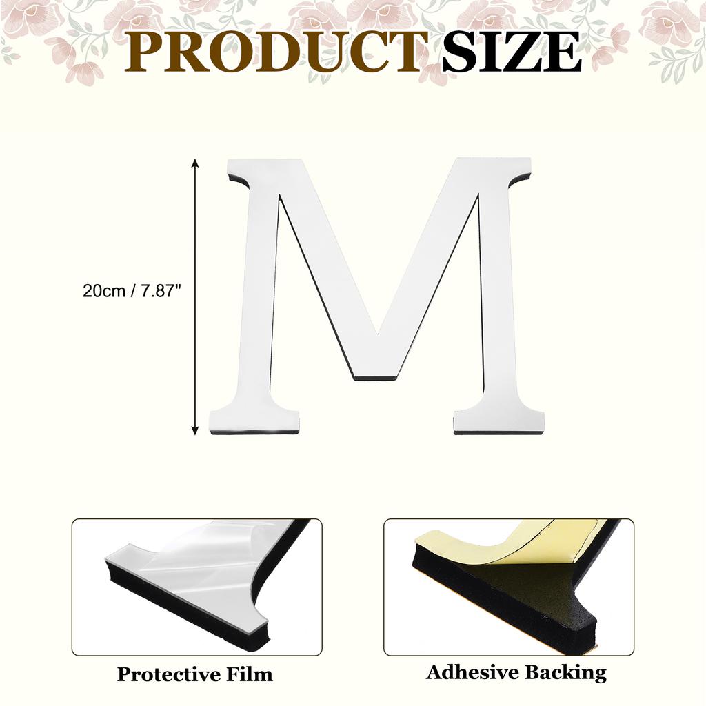 20cm 3D Mirror Acrylic Wall Sticker 26 English Letters Wall Sticker Decals Self-Adhesive Wall Art Mural Home Party Silver