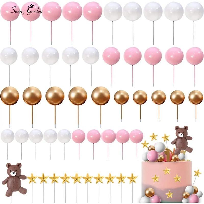 Cake Decoration 50pcs Colorful Happy Birthday Cake Topper Pearl Ball Birthday Party Wedding Supplies Event Tools Accessories
