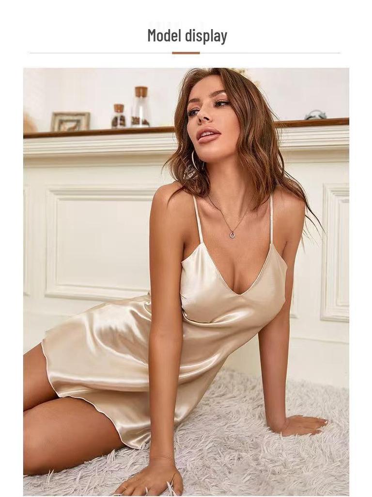 Women's Summer Silk-Feel Cross-Strap Slip Dress Nightgown
