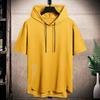 Men's Summer Hooded Tee Curved Hem Drawstring Casual Short Sleeve Hoodie