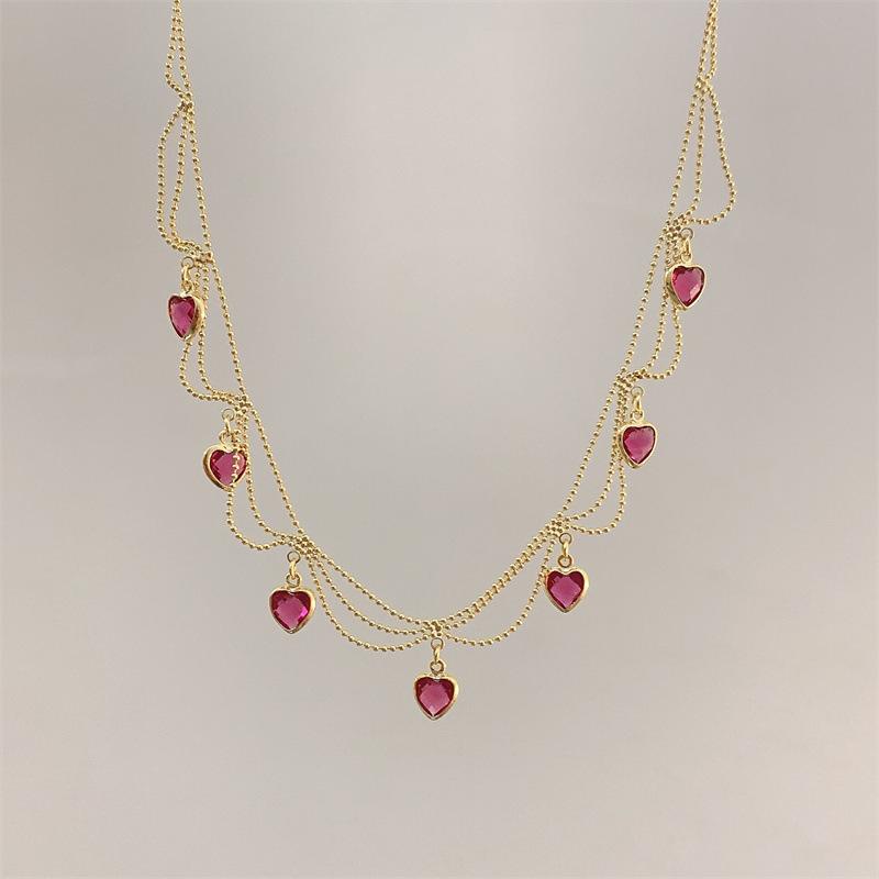French Retro Court Style Super Fairy Love Green Crystal Zircon Clavicle Chain Female Design Sense Light Luxury Cold Wind Necklace