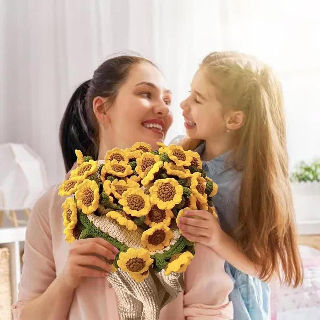 Crochet Flower Blanket Soft Hand Knitted Blanket Crocheted Sunflower Bouquet Sofa Throws for Living Room Handmade Knitting Set