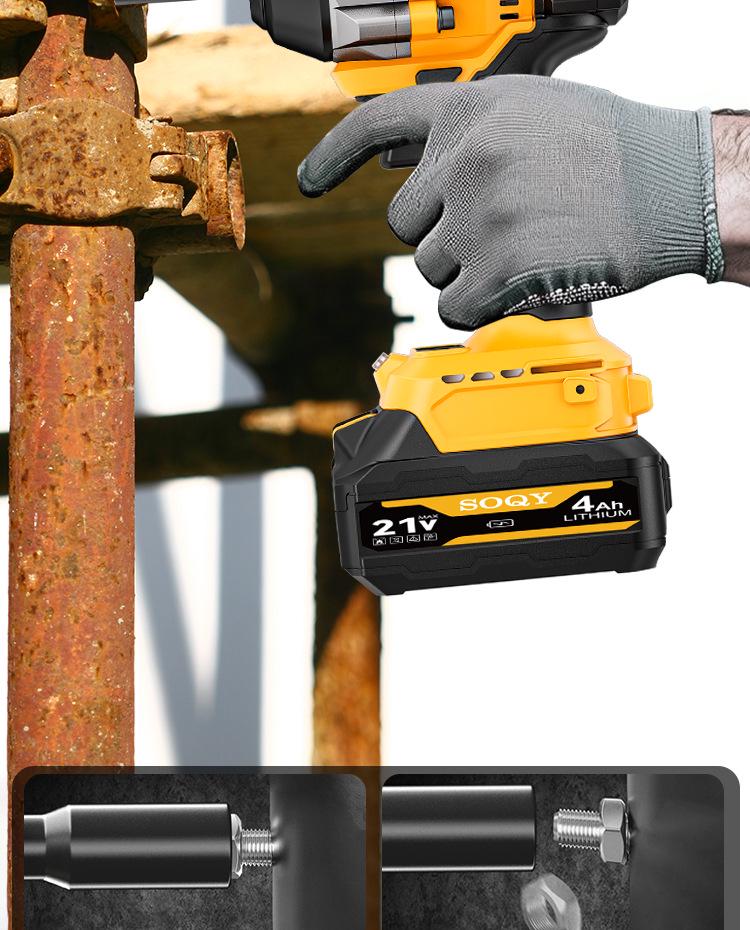 Rechargeable Electric Impact Wrench with High Torque Brushless Motor and Lithium Battery