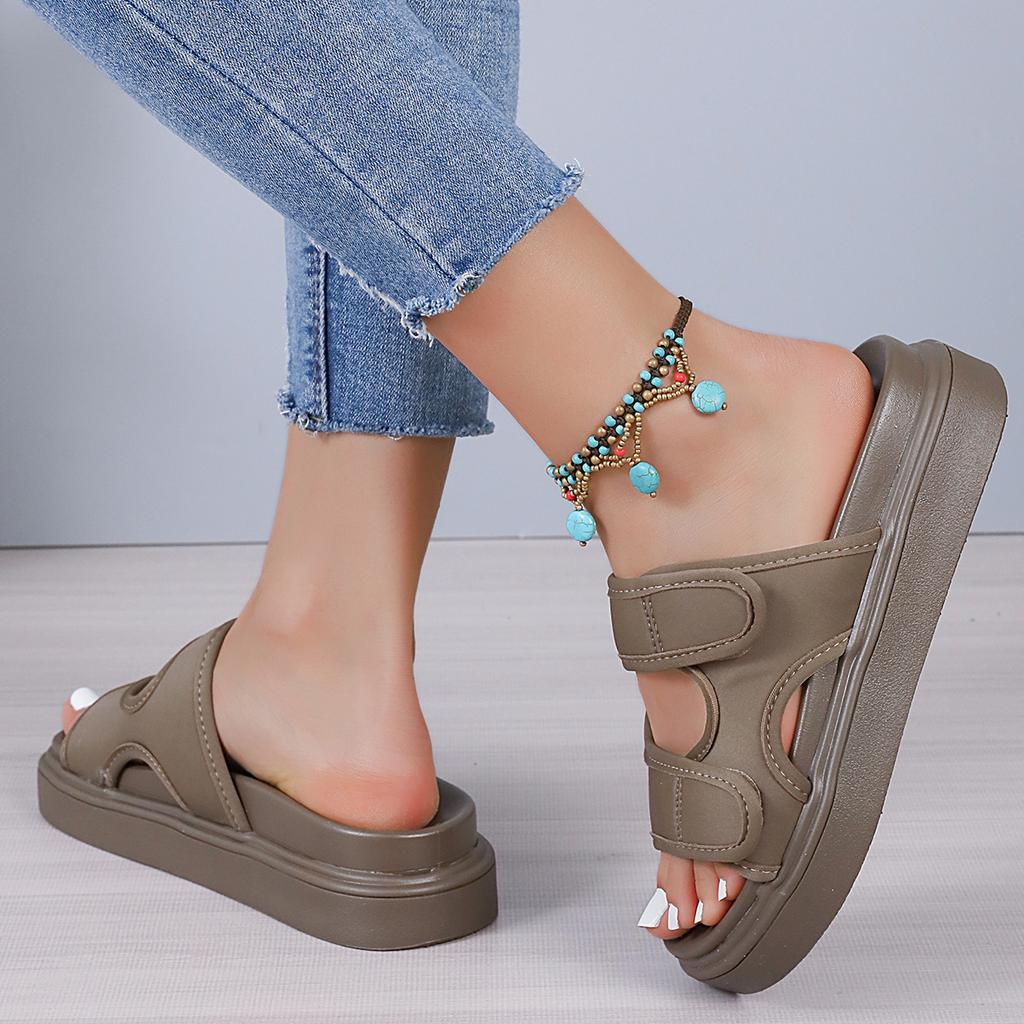 Internet celebrity cool slippers women's summer wear fashion 2024 new Korean version platform casual sports Velcro beach shoes