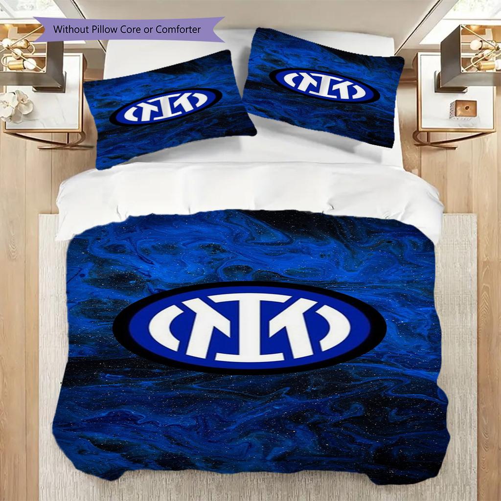 Biancheria da letto con stemma Inter Milan (1 * copripiumino + 2 * federa, senza nucleo) Set biancheria da letto 2D Piatto Regalo di Natale Compleanno Morbido e Confortevole