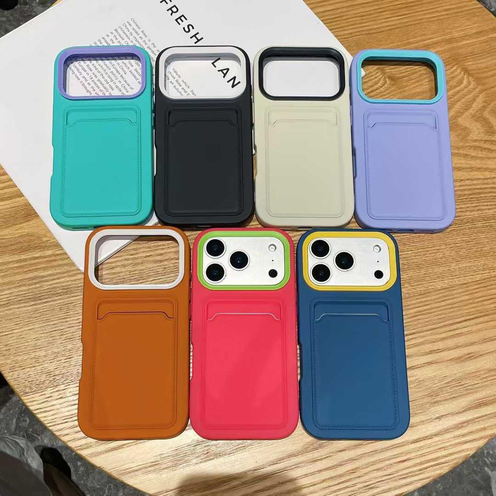 Skin-Friendly Color-Blocking Three-In-One Card Holder Phone Case Suitable for iPhone 17 Pro Max Air, Anti-Drop Protective Card Slot Phone Case Suitab