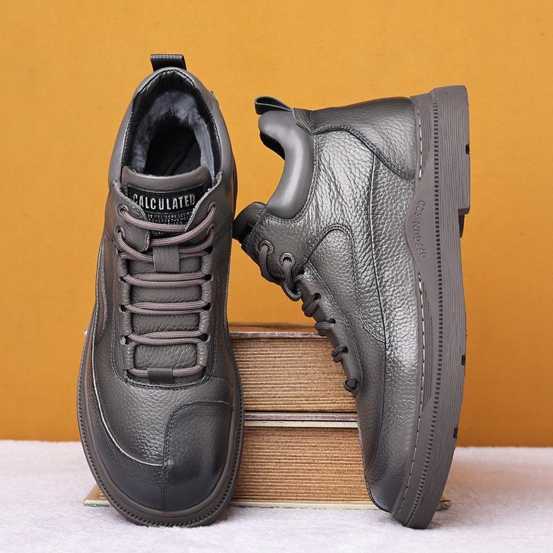 Winter first layer cowhide wool men's thermal cotton shoes leather velvet high-top outdoor casual men's shoes
