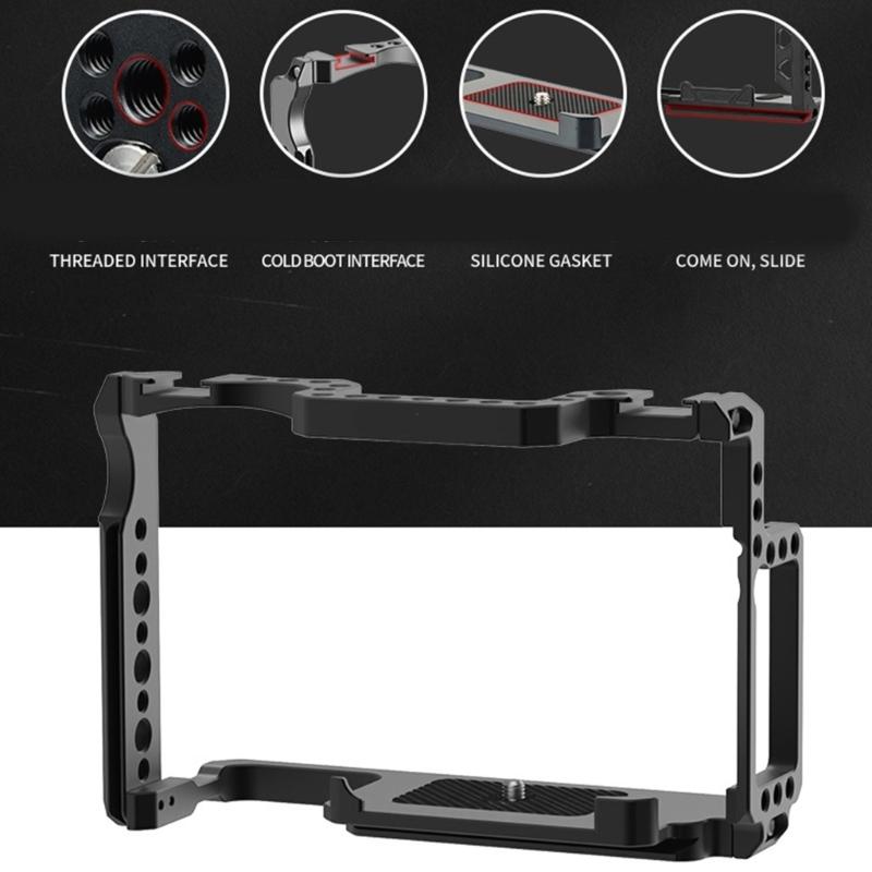 Aluminum DSLR Camera Cage for EOS5d2/5d3 5d4/6d2 Featuring Double Cold Shoe Mounts and Multiple Accessory Screws