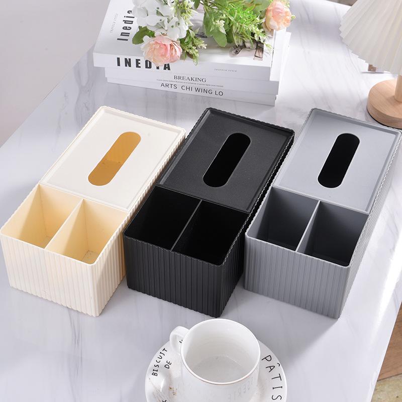 Multifunctional Striped Tissue Storage Box Removable Lid Separate Compartments Nice Housewarming Gift for New Home Owners