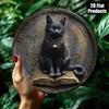 Arte da Parete Rotonda in Metallo Gatto Nero e Libro Vintage Segno Zodiacale Decorazione per Home Bar