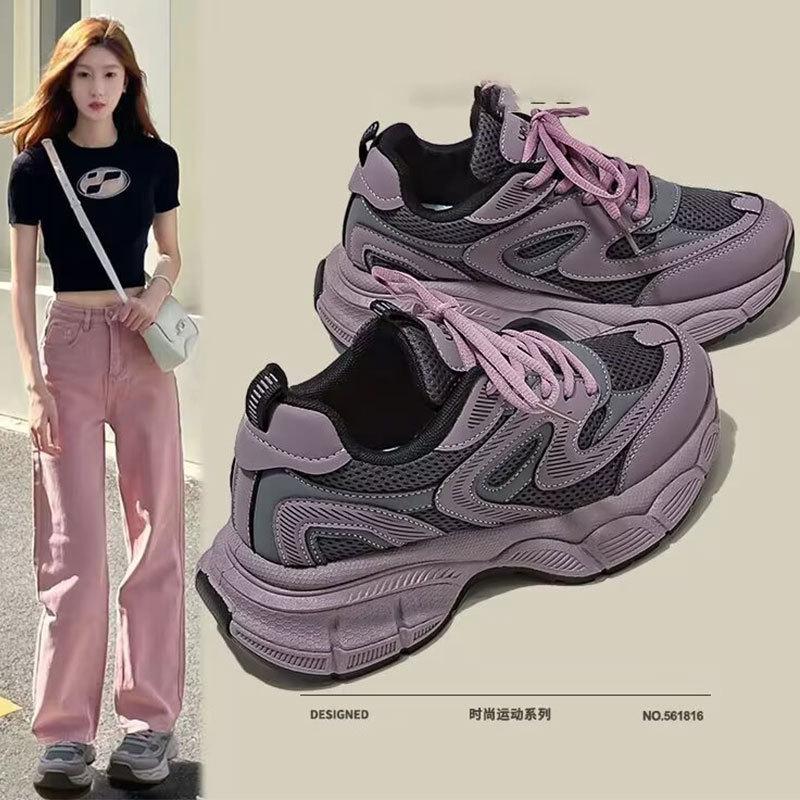 Hong Kong Style Lightweight Running Shoes Casual Sports Shoes Women's Spring New Women's Shoes Versatile Platform Dad Shoes