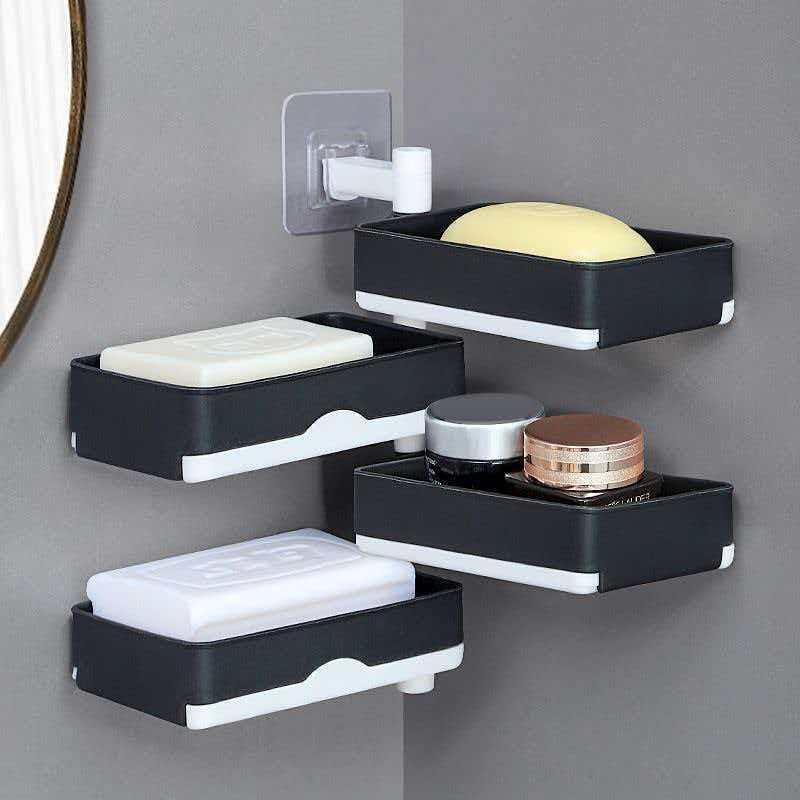 Non Drilling Soap Rack Wall Mounted Multi-Layer Soap Box Storage Rack Rotatable Wall Mounted Soap Holder With Self Draining
