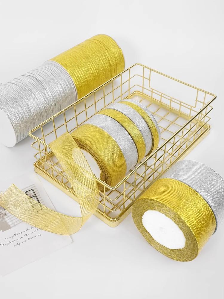 6mm 10mm 15mm 20mm 25mm 40mm 50mm 25 Jardów Złote Srebrne Brokatowe Wstążki Owijanie Prezentów Ślubnych Boże Narodzenie Halloween Impreza DIY Rękodzieło