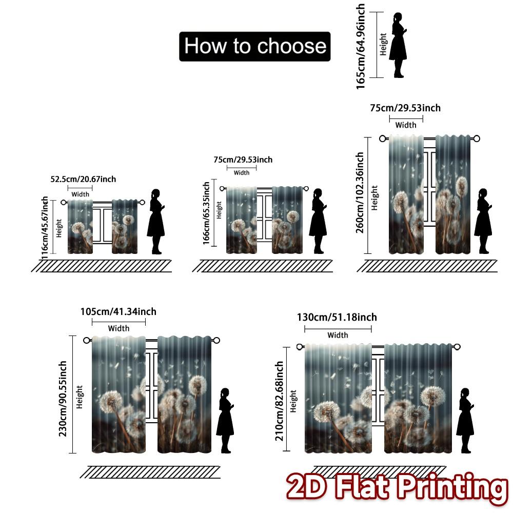 2pcs   2D FLAT PRINTING Curtains (Without Rod) Dandelion Drift Modern Light Filtering Curtains Durable Polyester Curtains