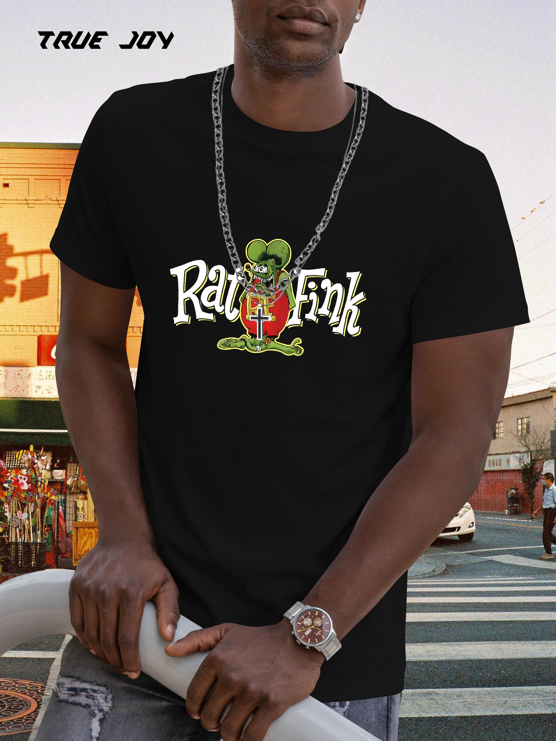 Rat Fink Graphic T-shirt - Blue Casual Summer Tee with Cartoon Print M