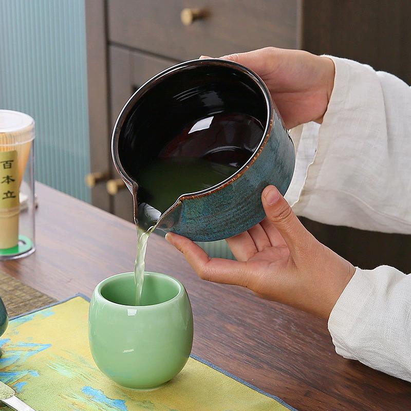 1-4PCS New Ceramic Matcha Bowl Set With Pouring Spout Reusable Tea Whisk Holder Food Grade Handmade Japanese Green Tea Bowl
