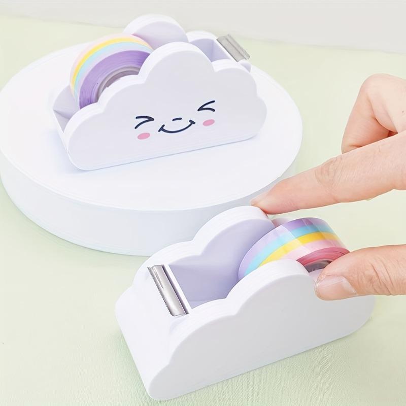 1Pc Cloud Tape Dispenser, Desktop Tape Dispenser, Office Desktop Tape Dispenser Cutter, with Rainbow Tape Roll, for Home Office, School Supplies