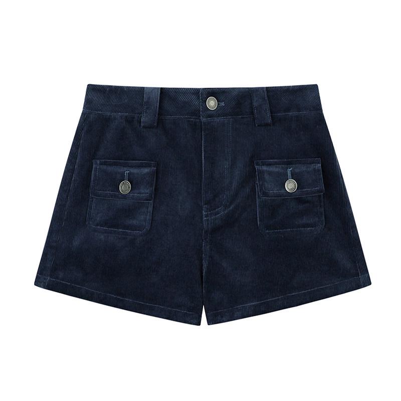 

Pre-Sale Retro Corduroy Shorts - Women’s Slim Fit Fine Rib Casual Pants for Spring & Autumn Medium синий