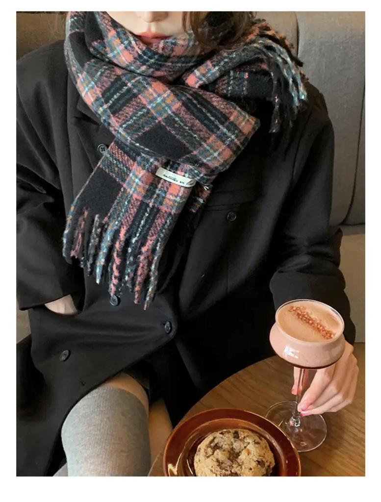 Damen-Winterschal im koreanischen Stil mit Karomuster – warmer Schal aus Kaschmirimitat