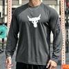 Autumn Men's Long sleeved T-shirt Bull Head Pattern Men's Fitness T-shirt Polyester Elastic Sports T-shirts Breathable Gym clothing