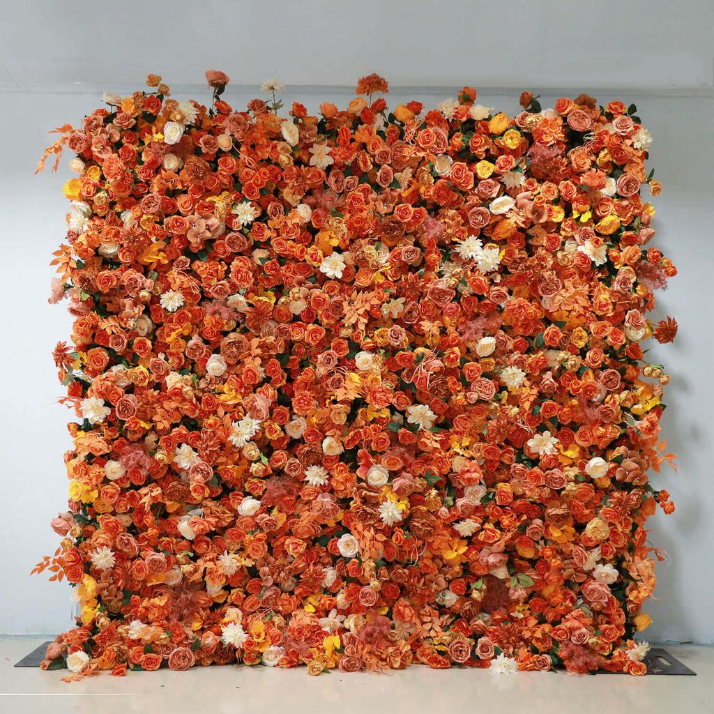 Uflower 5D Artificial Flower Wall Roll-Up Fall Theme Floral Wedding Curtain Backdrop Fabric for Garden Decoration Events