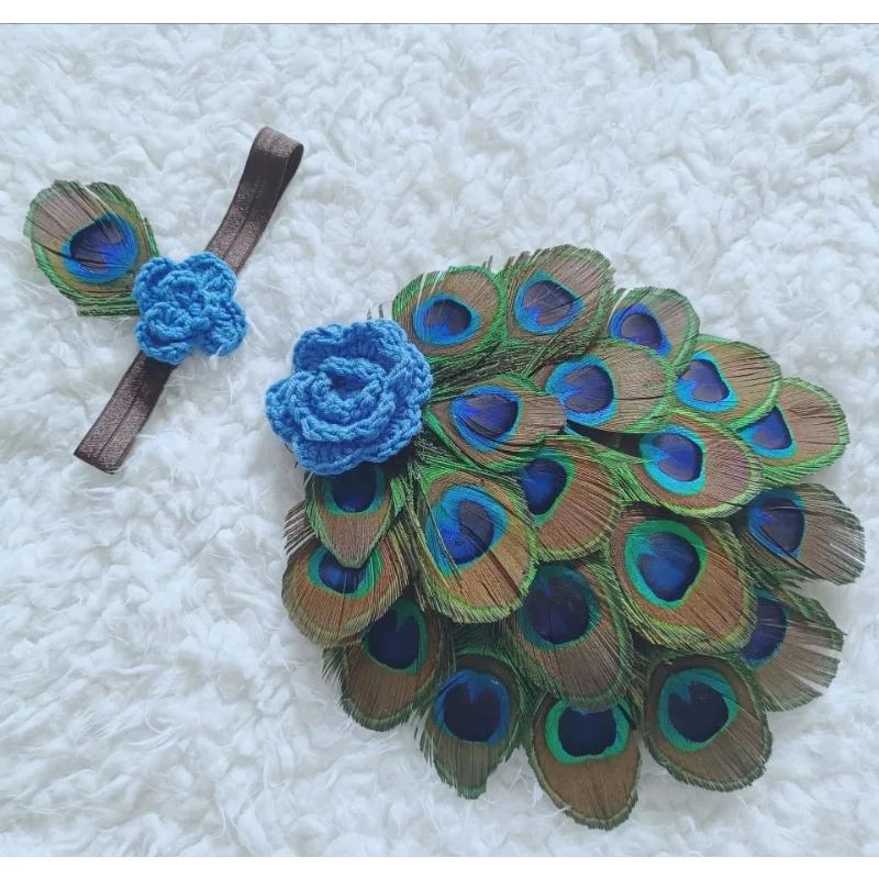 Fuentes transfronterizas tocado de bebé plumas de pavo real accesorios de fotografía de recién nacido ropa de modelado para fotos de bebé de cien días