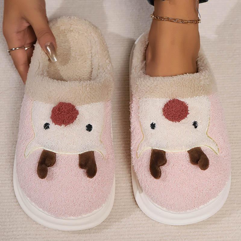 Fashion Cute Cartoon Animal Plush Slippers Women Indoor Non Slip Pvc Platform Flurry Slippers Woman Light Bedroom Cotton Slides Female