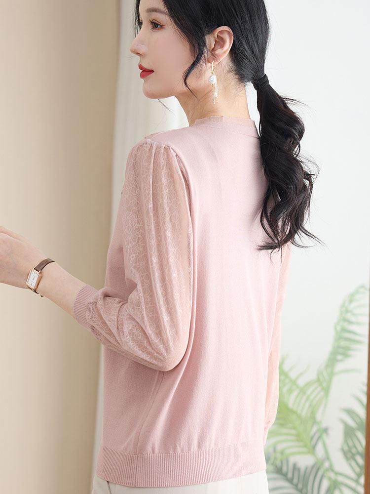 2026 Spring Collection: Stylish Ice Silk Blouse & Gauze Sleeve Knit Top for Moms, Perfect for Middle-Aged and Elderly Women In Spring and Autumn.