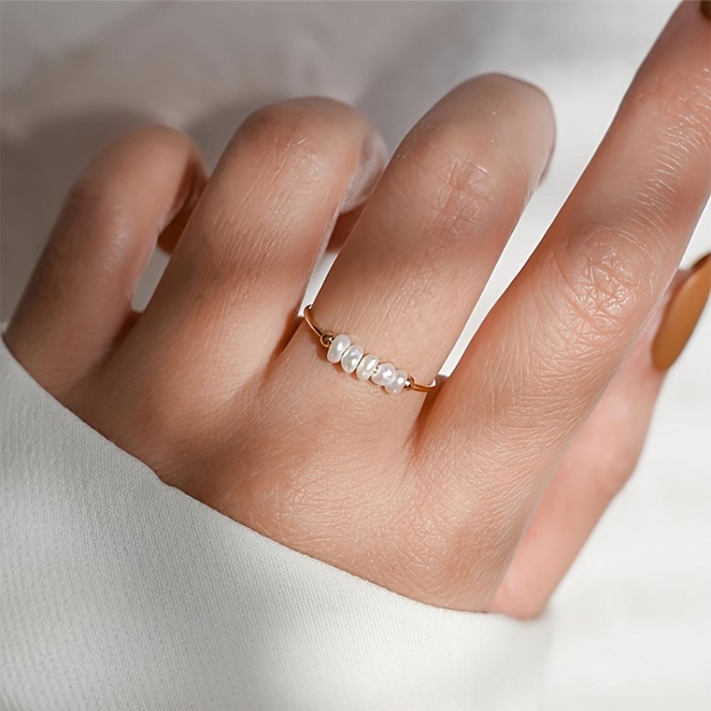 Fashion Freshwater Pearls High Quality Stainless Steel Gold-Plated Round Rings Holiday Jewelry Gifts