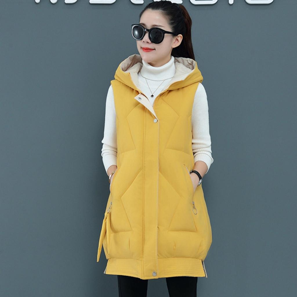 New Women's Mid-Long Padded Vest Jacket, Winter Warm Down Cotton Waistcoat Outerwear For Women