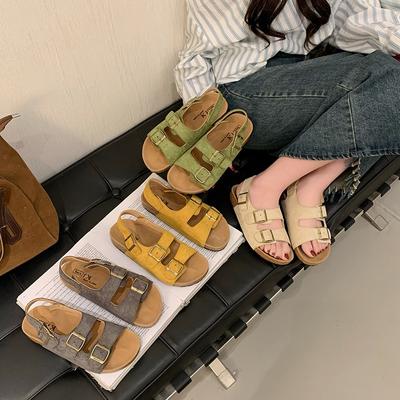 Yellow Thick-soled Birkenstock Thick-soled One-word Sandals Women's Summer Wear High-end Cool Slippers