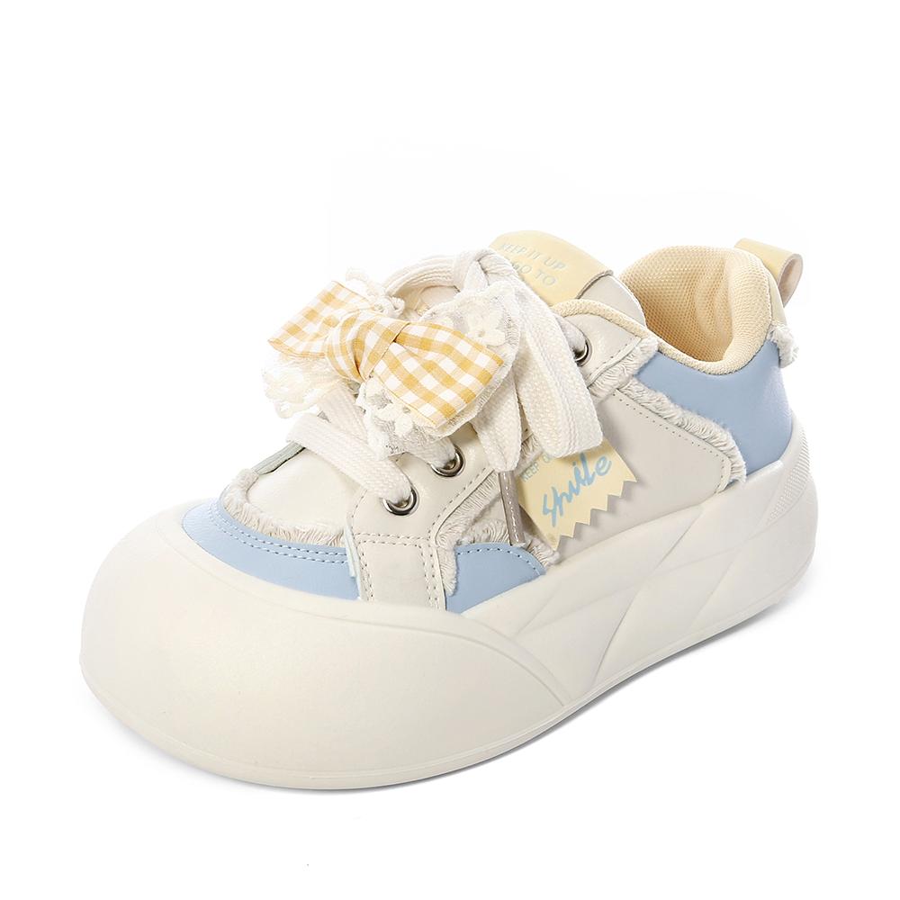 Milk Huhu thick-soled bow bread shoes women's spring and autumn new little white shoes versatile niche casual board shoes tide