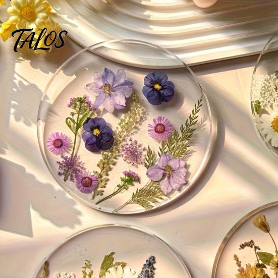Kaffeebar-Essentials Blumendruck Acryl-Untersetzer, Rutschfeste Oberfläche Hitzebeständiger Schutz-Tassenuntersetzer, Wasserdichte Schreibtischmatte Transparent Rund