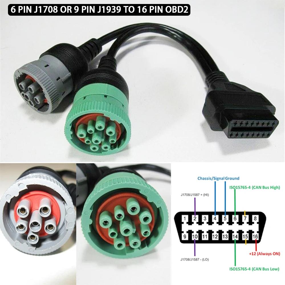 

6-контактный J1708 или 9-контактный J1939 на 16-контактный OBD2 OBDII Адаптерный Кабель Прочный Грузовик Автомобильные Аксессуары Грузовой Кабель Адаптер Инструмент для Ремонта China Mainland